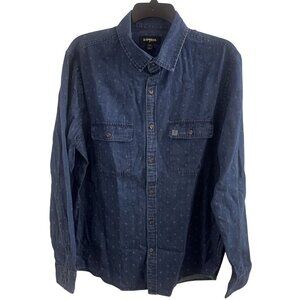Express Demin Shirt Mens Large Poke Dots Long Sleeve
